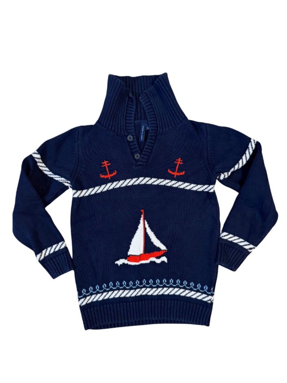 Janie and Jack Boys Size 10 Nautical Sailboat Anchor Navy Pullover Sweater